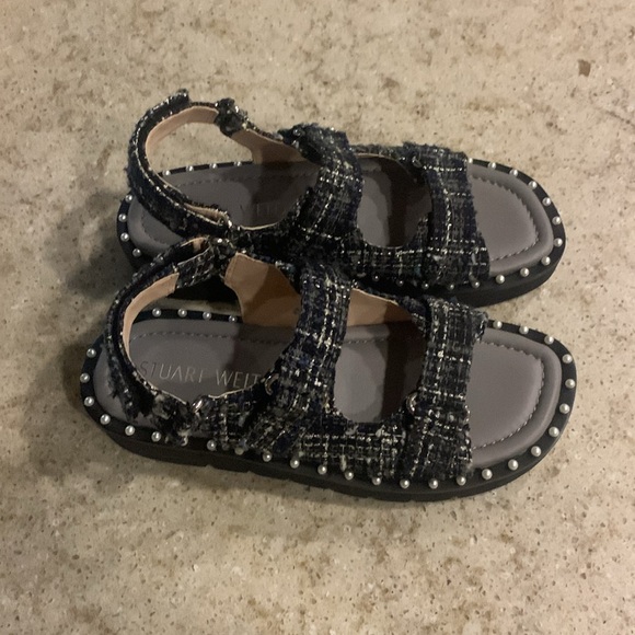 NWOT Stuart Weitzman Zoe Lift Embellished Tweed Sandals Size 7 (37.5) - Picture 6 of 13